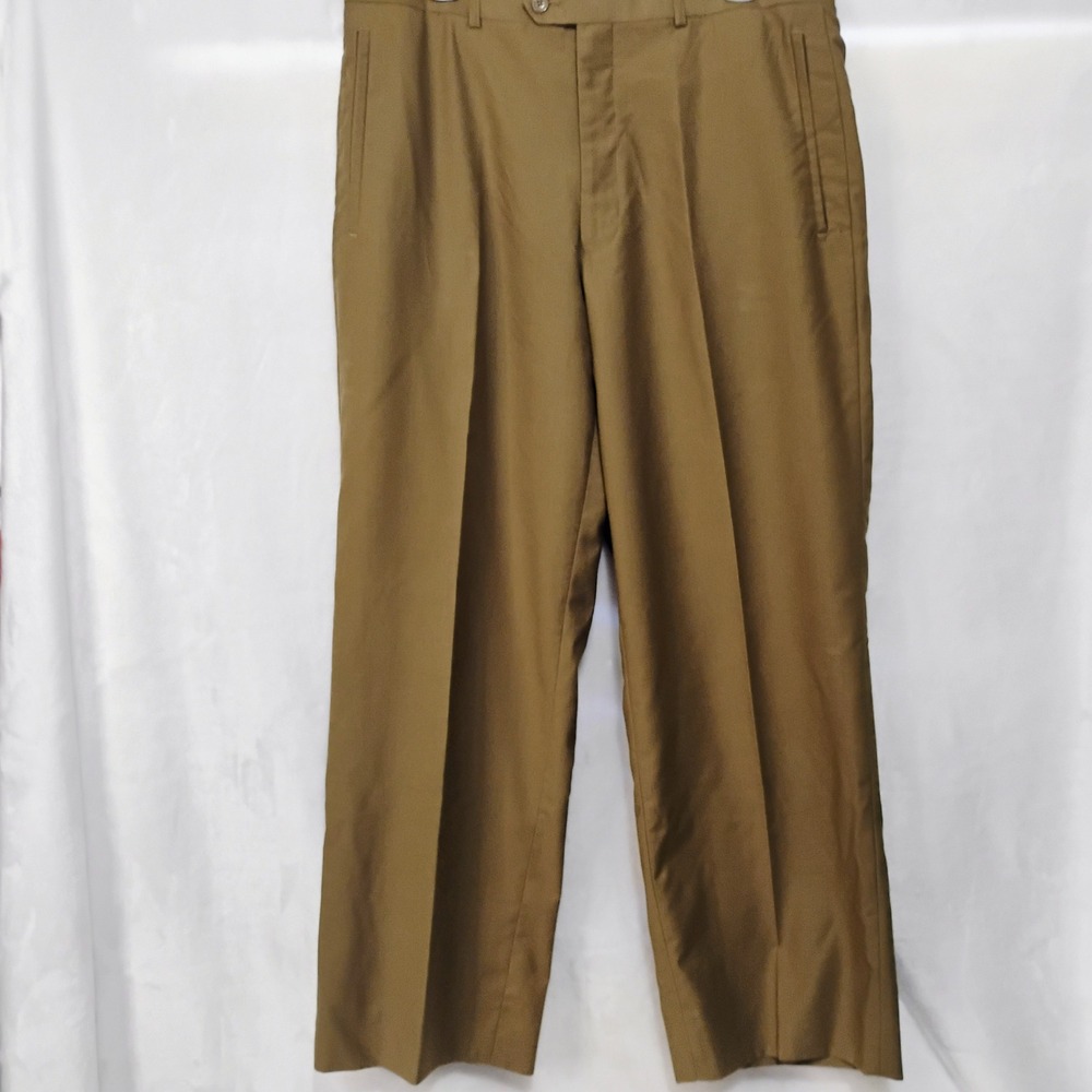 Gino Valentino Mens 34x27 .5 Bronze Tan Dress Pants Flat Front Straight Leg V